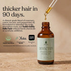 Medité Invictus hair growth oil clinically formulated to produce thicker hair in 90 days using rosemary, castor, tea tree and peppermint, natural hair regrowth treatment with no harsh chemicals