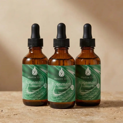 Alt: Three bottles of Medité INVICTUS Rosemary Hair Growth Oil for thinning hair, receding hairlines, and slow regrowth, 90-day supply bundle
