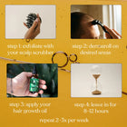 Step by step hair growth guide for medite hair growth oils including a scalp massager, dermaroller, and three hair growth bottles