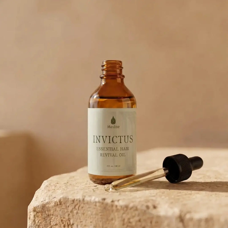 Medité Invictus natural hair growth oil for hair loss and thinning, scientifically backed scalp treatment dropper bottle 2 fl oz